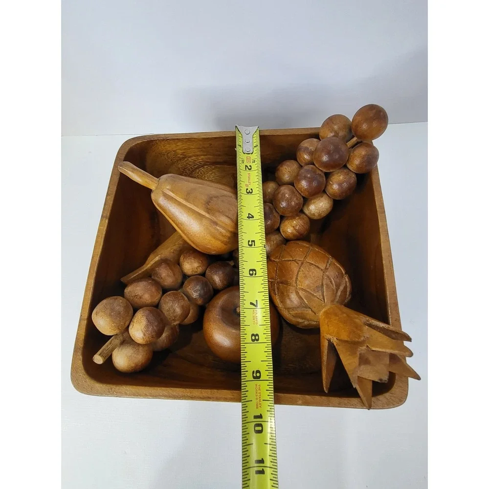 Vintage Mid Century Modern Monkey Pod Wooden Fruit Bowl Set 6 Piece Hand Carved